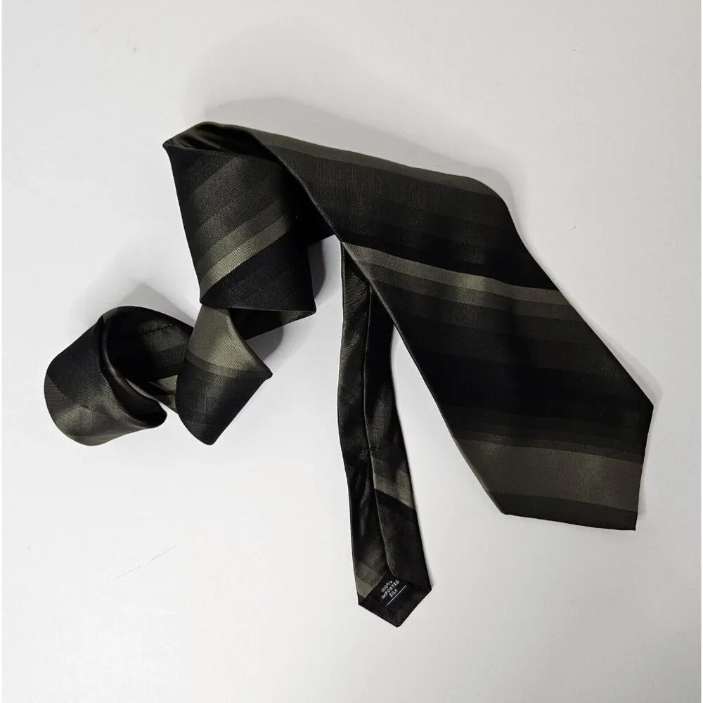 Zylos George Machado‎ 100% Silk Tie Dark Green Tone on Tone & Black Stripe